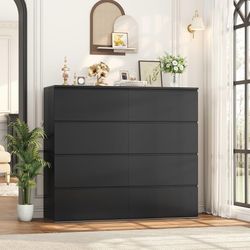 Black Dresser, Dresser for Bedroom, 8 Drawer Chest of Drawers 16.1"D x 41.3"W x 38.2"H, Bedroom Dresser Chest of Drawers, Modern Wood Dressers with De