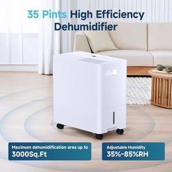 35 Pints Dehumidifier for Basement with Drain Hose,3000 Sq.Ft Dehumidifiers for Home,With 24-Hour Timer Function,Automatic Defrost,Multiple Dehumidifi
