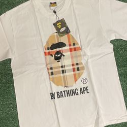 White Burberry A BATHING APE tee. BAPE