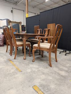 Vintage Stickley Solid Cherry Queen Anne 7-Piece Extension Dining Set Table + 6 Chairs
