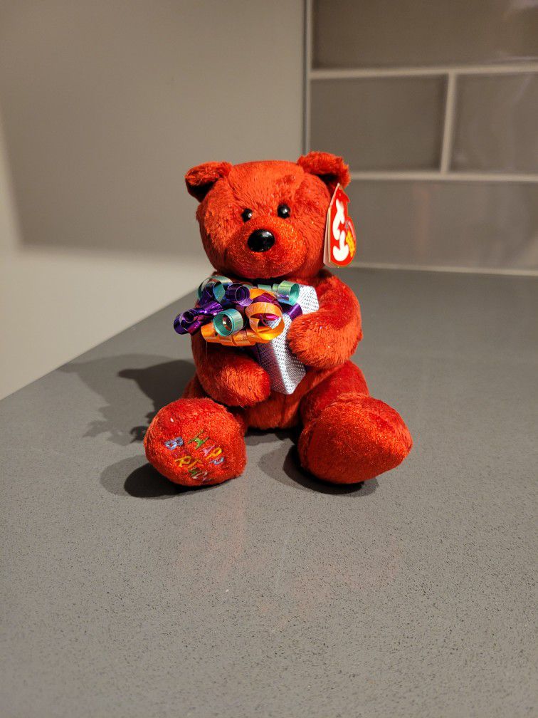 Red Happy Birthday Beanie Baby Bear with Present