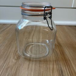 Italian Glass Airtight Storage Jar with Orange Seal - Home Kitchen 2000ml 67.6 Oz