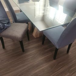 🔥 Glass Dining Table Set – 6 Chairs – Exotic Wood Base 🔥