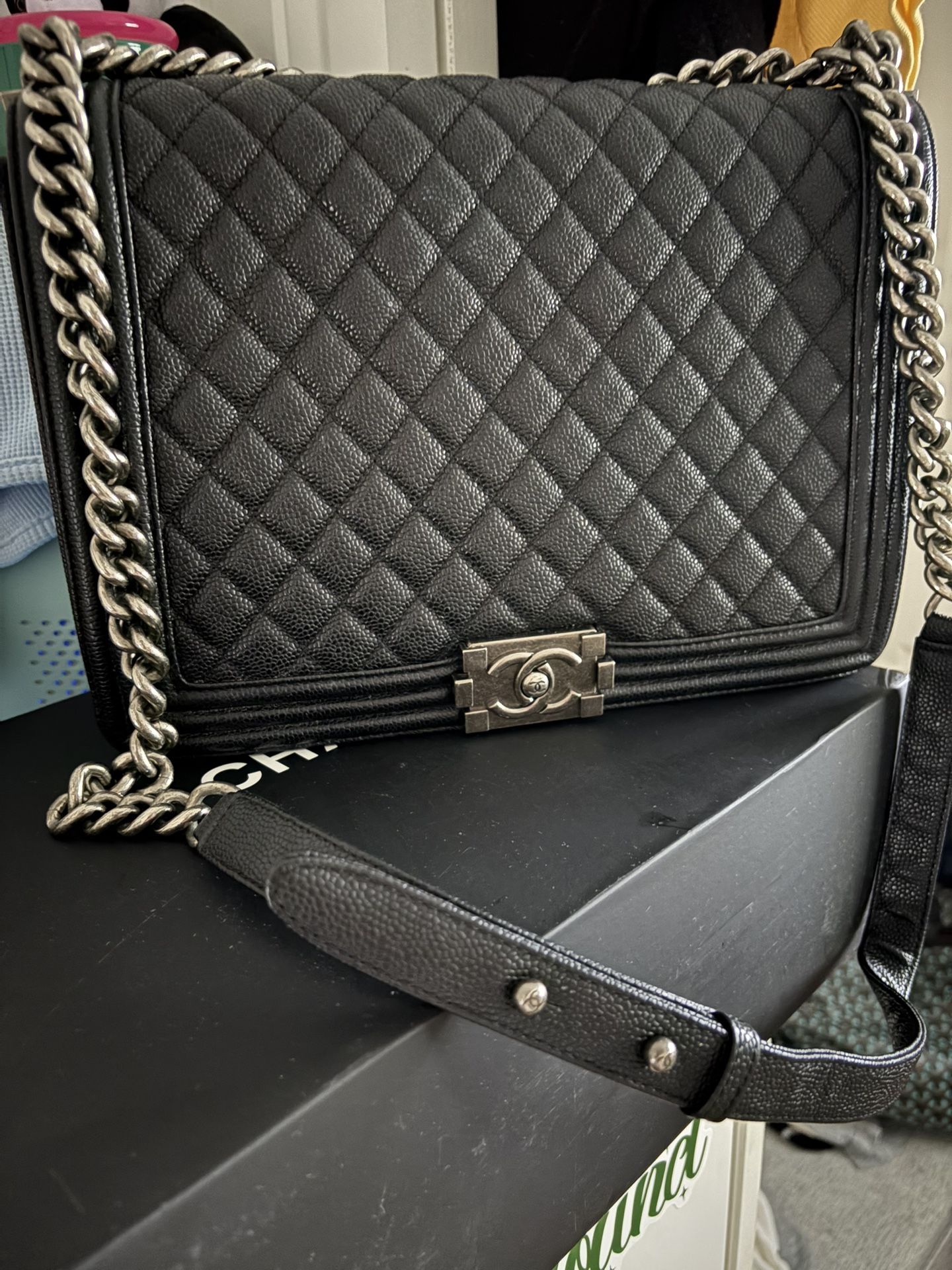 Black Calfskin Shoulder/ Crossbody Bag