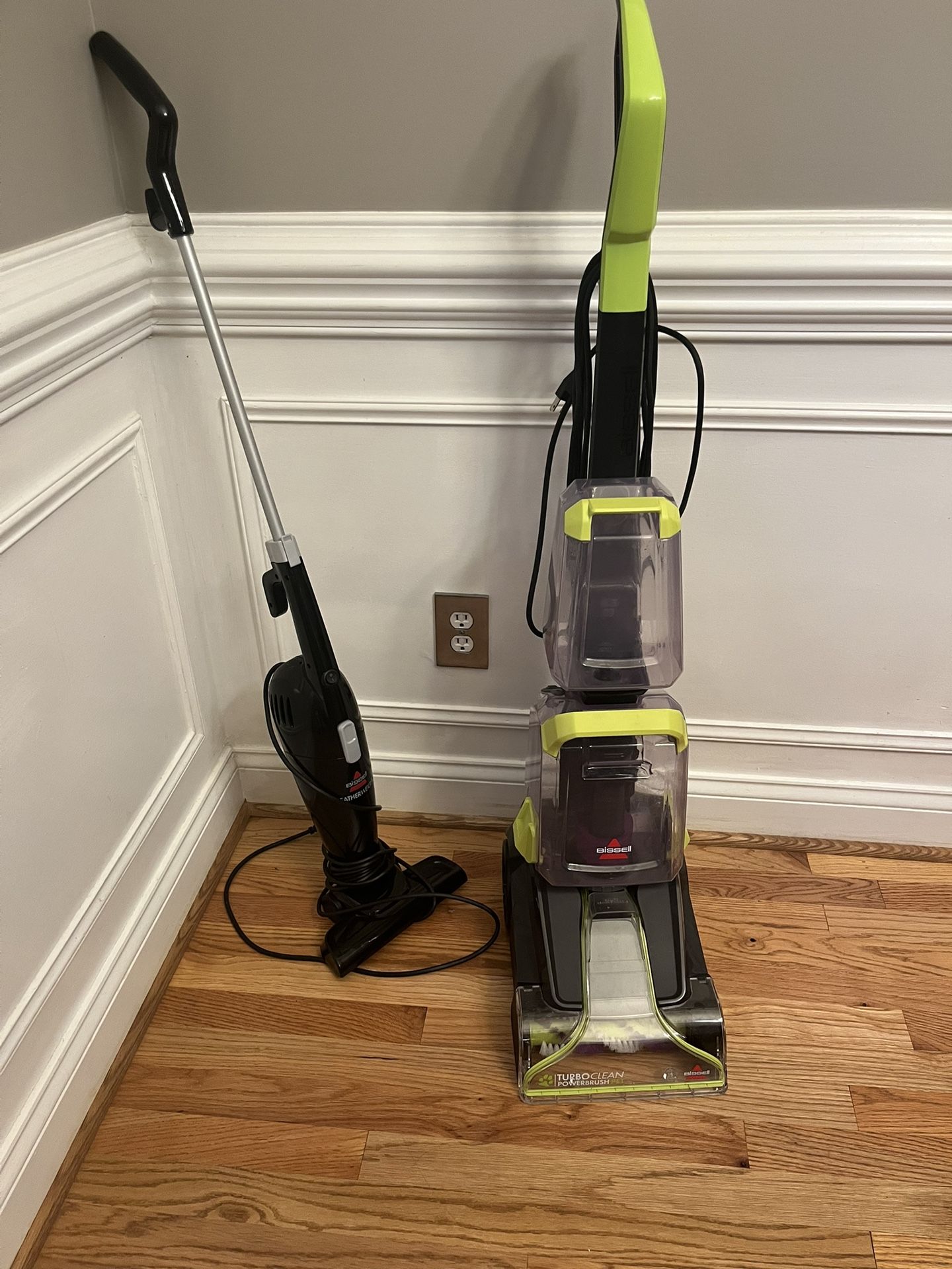 Bissell carpet cleaner, and Bissell stick vacuum
