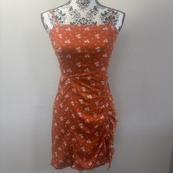Aeropostale Mini Dress Sleeveless Floral Square-Neck Ruched Size S Brick Red NWT