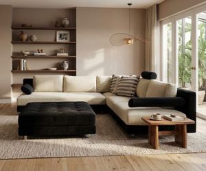 Two-Tone Sectional Sofa with Ottoman