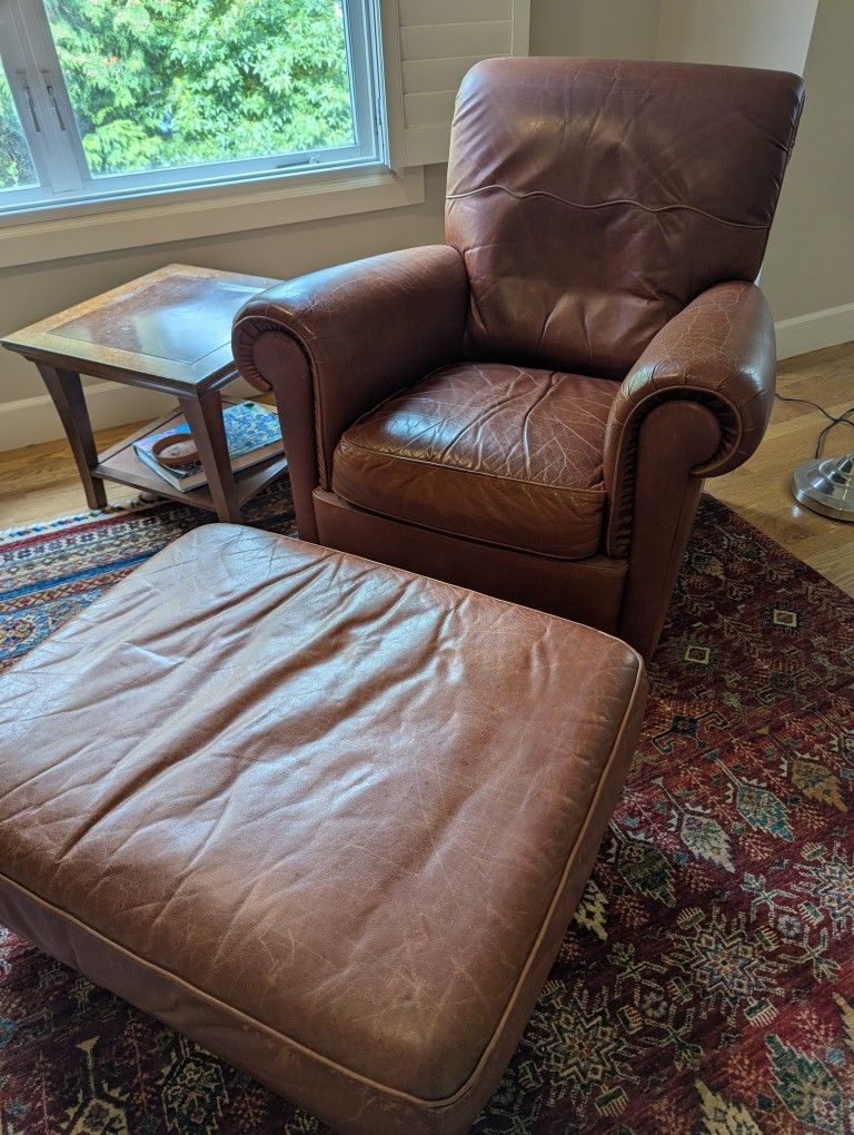 Leather Chair and Ottoman