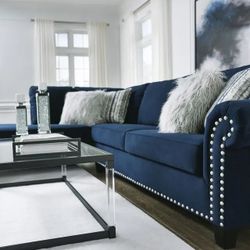 🇺🇸HUGE Ashley Furniture Blowout Sale!🇺🇸 Brand New Sectional W/ Nailhead Trim & Accent Pillows Included! $50 Down Takes It Home Today!