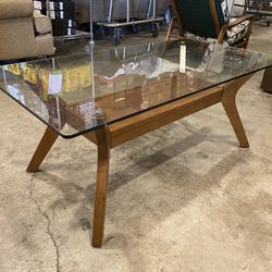 Chic Sleek MCM Style Glass Top Coffee Table