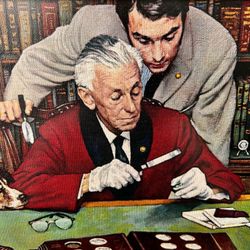 “The Collector” Norman Rockwell 70’s Limited Edition Franklin Mint Lithograph Print On Canvas Framed