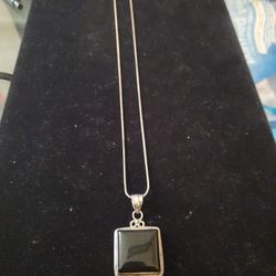 Sterling Silver Necklace with Sterling Silver Charm with Onyx 