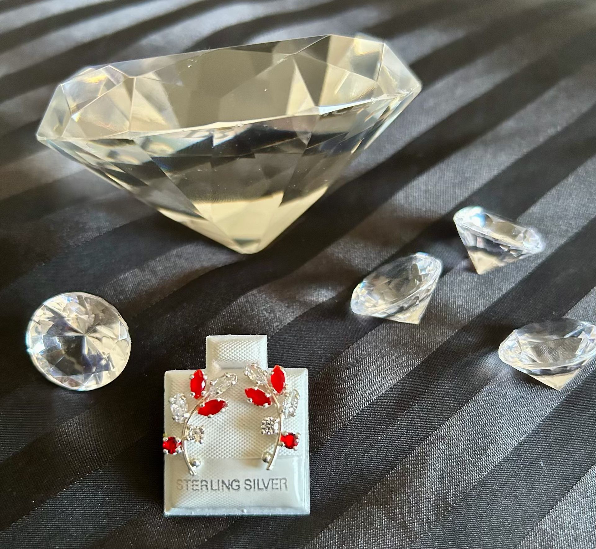 Red & Clear Crystal Earrings – .925 Silver