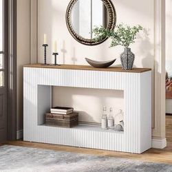 New Narrow Long White Tribesigns Modern Console Table, 55 inch Entryway Table with Storage,