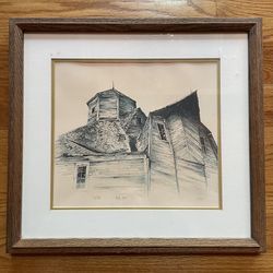 VTG FRAMED SIGNED PENCIL ART PRINT 