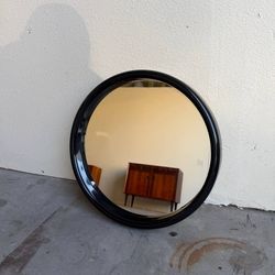 Vintage Danish Modern Round Wall Mirror Black Frame Minimalist Denmark 16”
