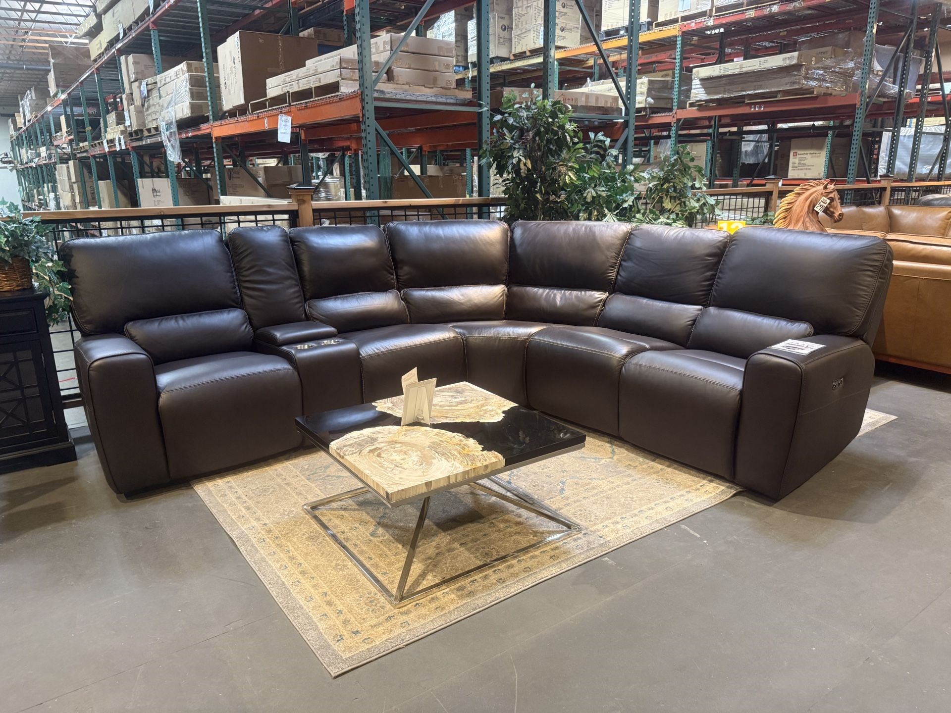 Brown Top Grain Leather Reclining Sectional - Broadway