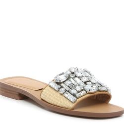 Crown Vintage • Tan and Diamond Embellished Sandals • 7M •