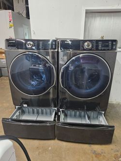 SAMSUNG SET STEAM WASHER AND ELECTRIC DRYER JUMBO WITH WARRANTY