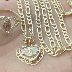 Set De 14 Kt Cadena 20 “ Anillo Talla 7 💕Virgen 