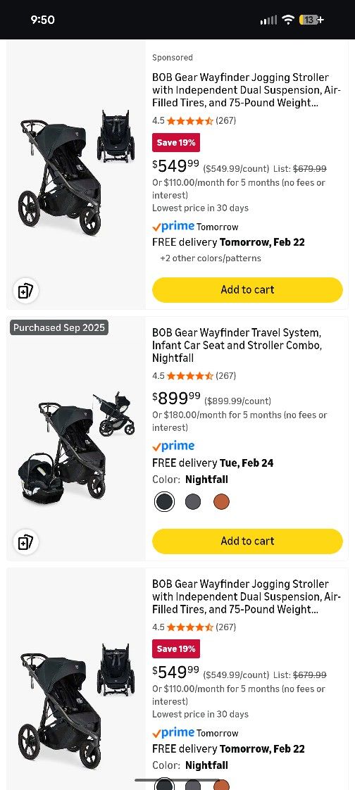 50% off original price. B O B Wayfinder Travel System Infant Stroller/ Fitness Stroller