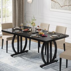 Dining Table for 4-6 People, 63" Large Rectangular Kitchen Table with Geometric Legs, Unique Dinner Table Kitchen & Dining Room Furniture