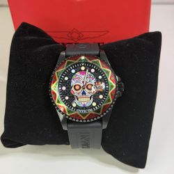 Invicta Mens Pro Diver Dia De Los Muertos 43mm Black Strap Watch - 43754 RARE