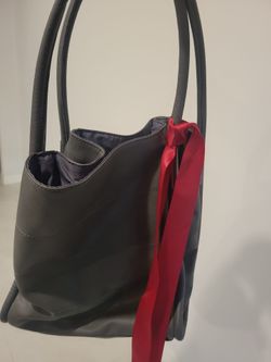 Neiman Marcus Dark Gray Faux Leather Shopper purse hand Tote Bag Travel Beach