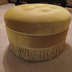 Jennifer Taylor Yolanda Gold Velvet With Gold Fringe Stool Ottoman Vanity Stool