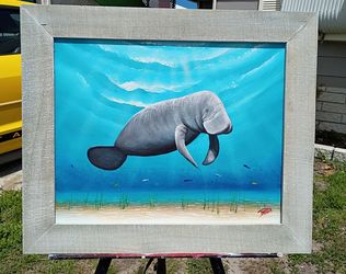 Manatee hand painted on canvas