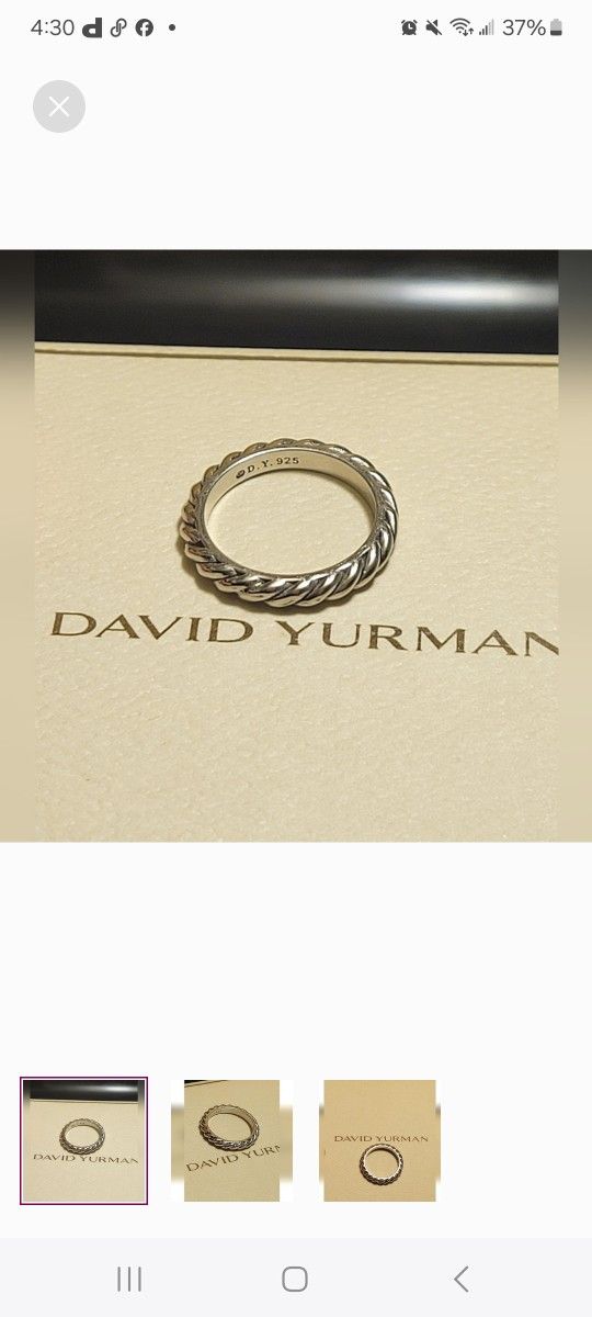 David Yurman Sculpture Cable Narrow Ring Band Size 7 US