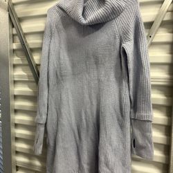 Market & Spruce Cowl Neck Waffle Stitch Sweater Dress Tunic Light Blue S
