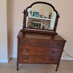 Very Nice Old Antique Vintage Wooden Swival Mirror and Dresser 
