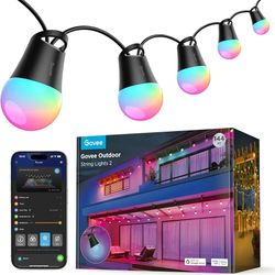 Govee Smart Outdoor String Lights 2, 144ft Outdoor Lights with Dimmable Warm White LED Bulbs, 47 Scene Modes for Patio, Backyard, Balcony, IP65 Waterp
