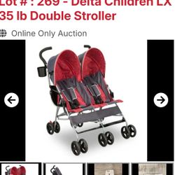 NEW IN BOX DOUBLE SIDE BY SIDE STROLLER… EASILY FOLDS FOR TRAVEL AND LIGHT WEIGHT