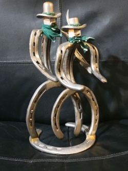 Horseshoe Dancing Couple Welded Metal Sculpture