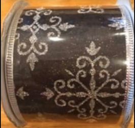 New Black Glitter Wire Ribbon 2.5" 3 Yards