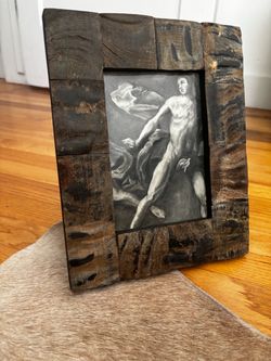 Rustic glam horn & Wood Picture Frame