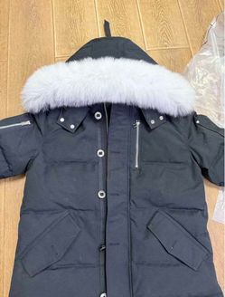 Black Puffer Parka with Fur Hood Trim