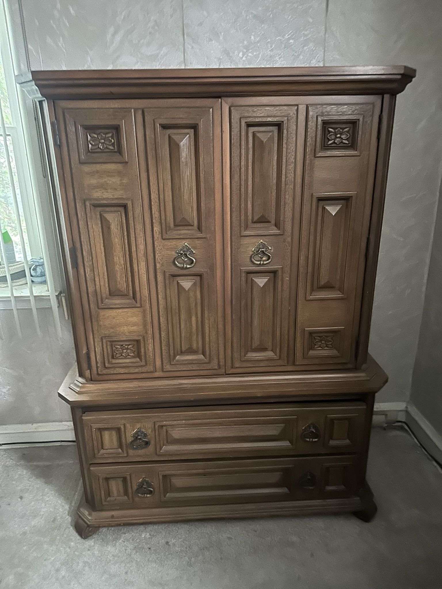 Mediterranean Carved Armoire/ Gentlemen’s Chest
