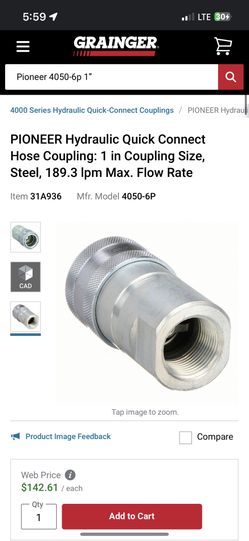 PIONEER 4050- 6P 1” NPTF Hydraulic Quick Connect Hose Coupling: 1 in Coupling Size, Steel, 189.3 Ipm Max. Flow Rate