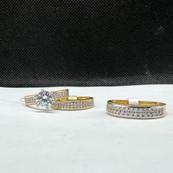 14k solid gold trio wedding sets