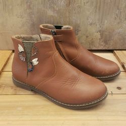 Pom d'Api Paris City Daisy Ankle Boots, Brown Leather With Decorative Embellishments On Sides, Size 31, US 13!