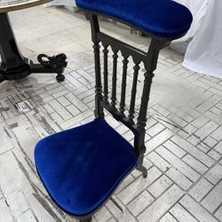 Vintage 1970s Traditionally Style American Prayer Chair in Blue Velvet
