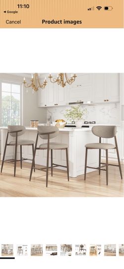 Set of 3 - Bar Stools, Upholstered Counter Height bar stools with Backs and Metal Legs, Modern Kitchen Bar Stools for Kitchen Island, Counter, Color -