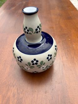 Hand-Painted Polish  Ceramic Bud Vase