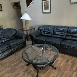 Black Leather Living Room Furniture Set 
