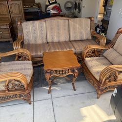 Vintage Style Rattan Living Room Set – Sofa, Chairs & Table – Tropical / Boho Furniture