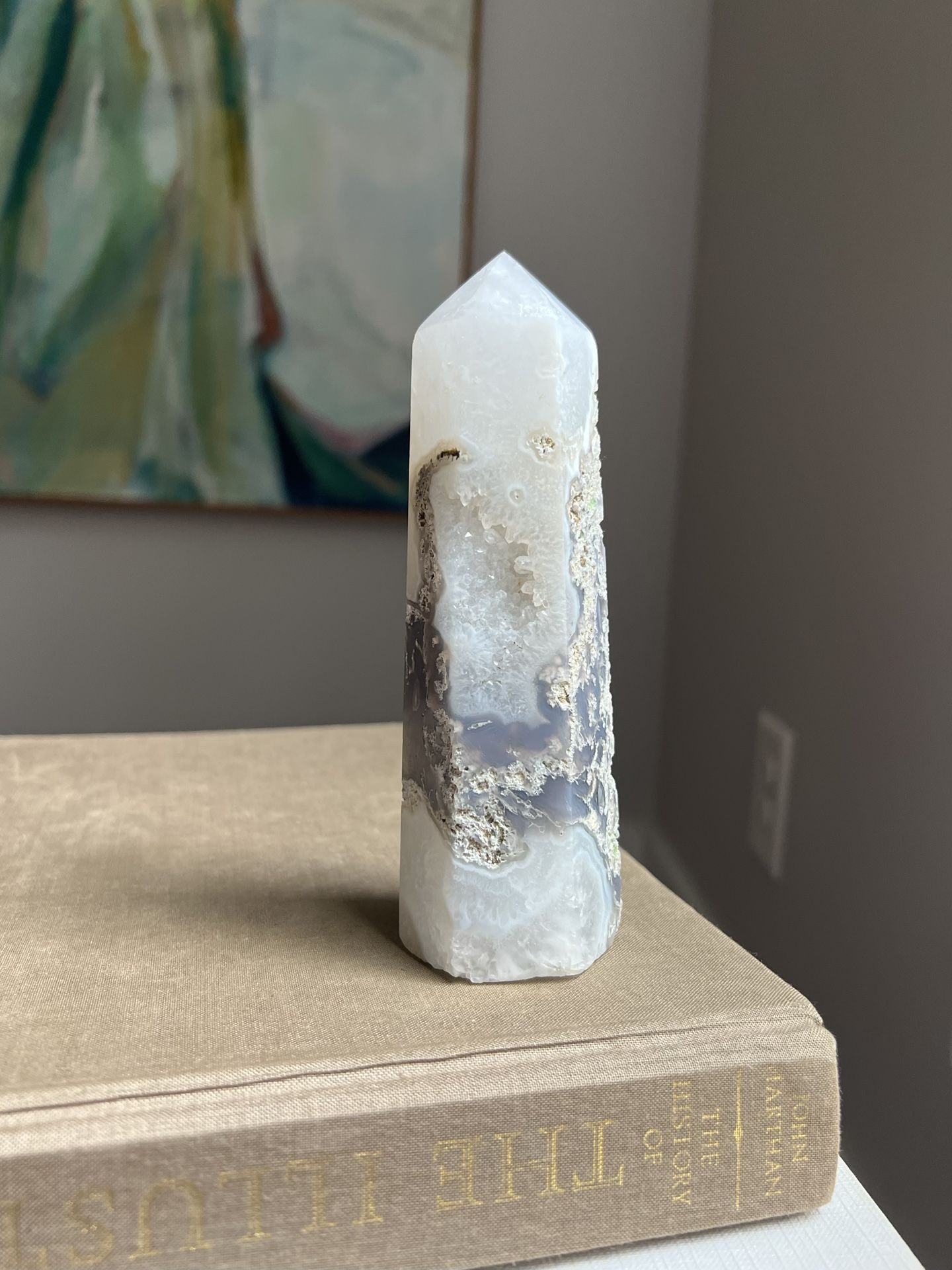 Druzy Moss Agate Tower ( H6” ) firm on price 