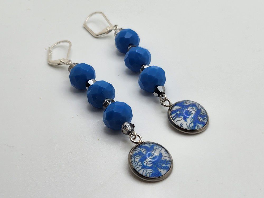 Blue Lace Cabachon Earrings 